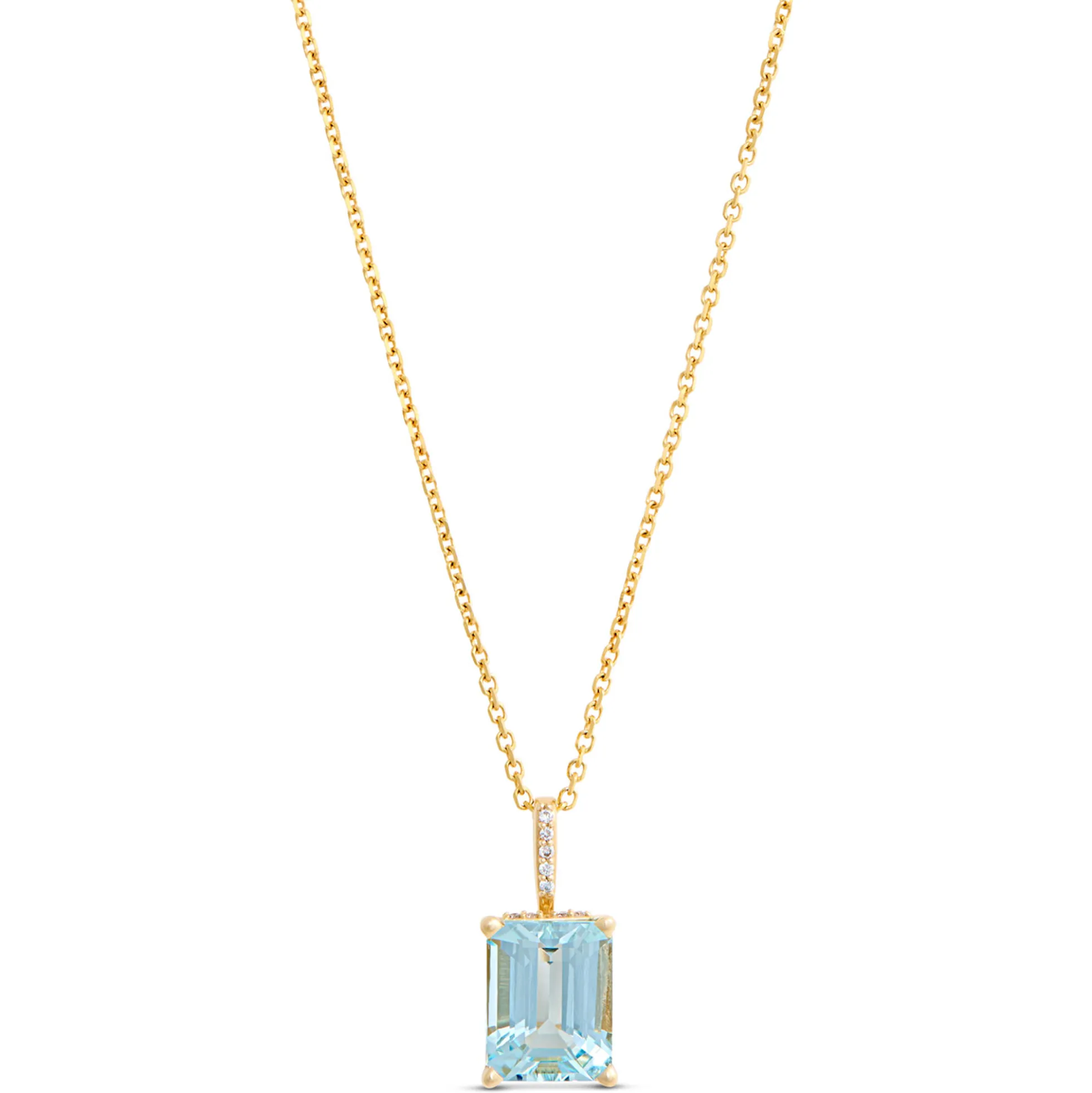 Emerald Cut Aquamarine Necklace, 14K Yellow Gold