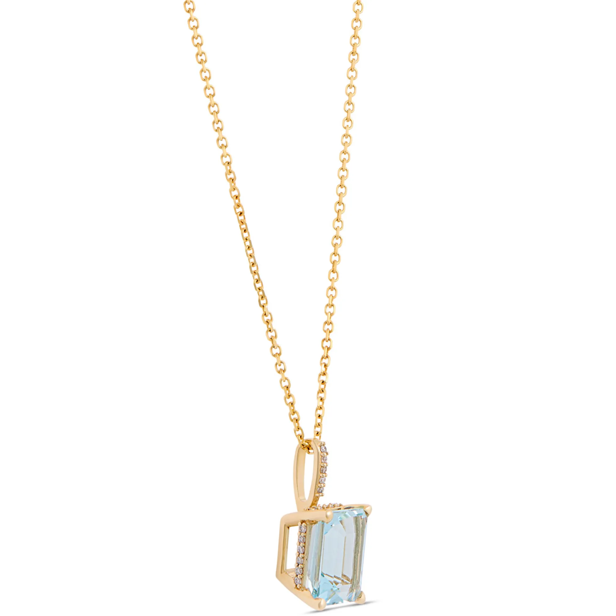 Emerald Cut Aquamarine Necklace, 14K Yellow Gold