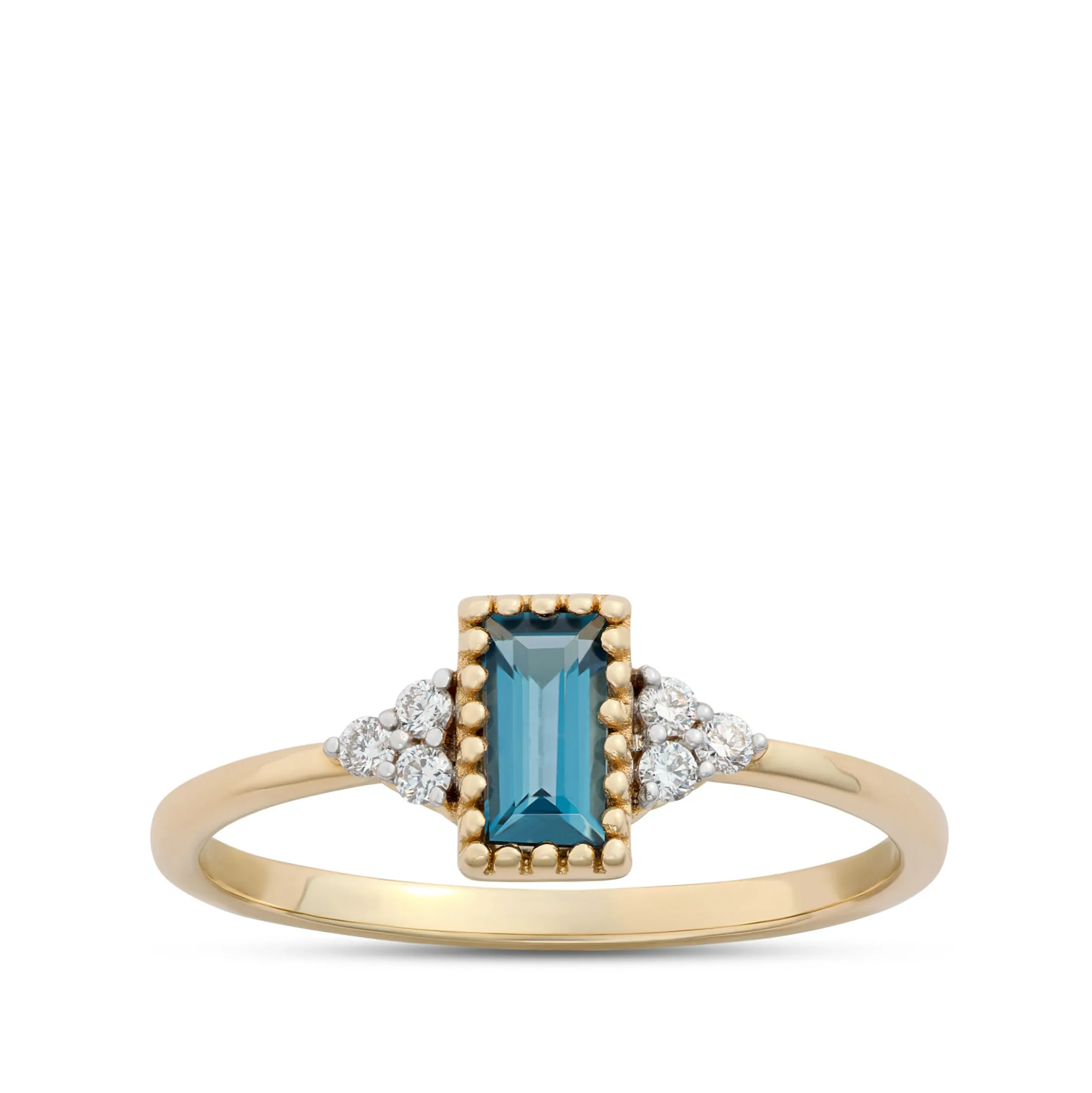 Emerald Cut Blue Topaz Ring, 14K Yellow Gold