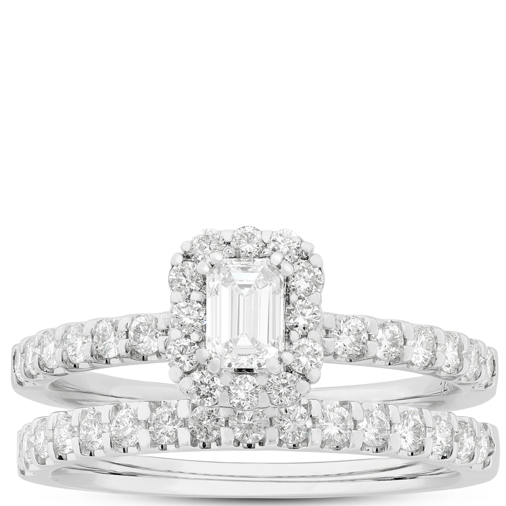 Emerald Cut Diamond Bridal Set, 14K White Gold