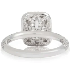 Emerald Cut Diamond Double Halo Engagement Ring 18K