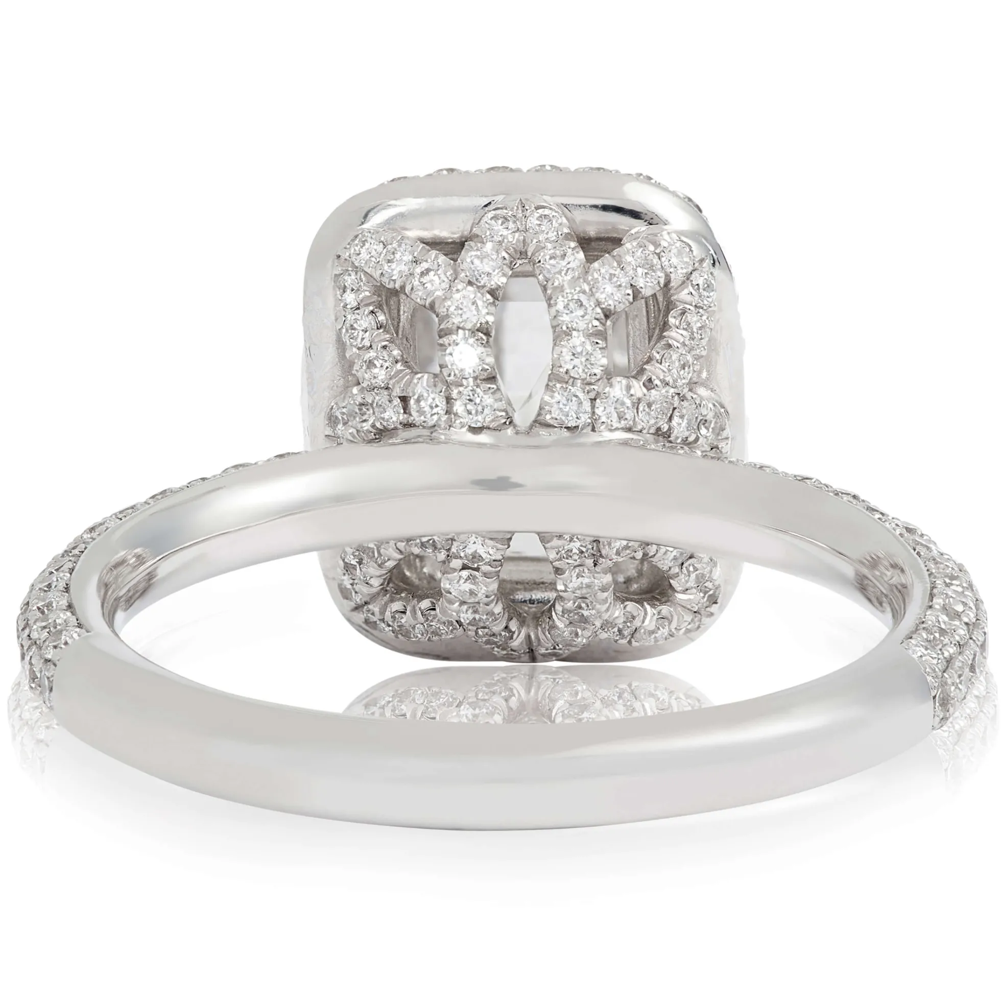 Emerald Cut Diamond Double Halo Engagement Ring 18K