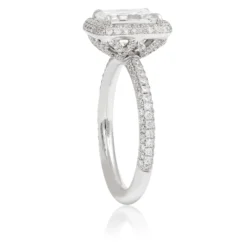 Emerald Cut Diamond Double Halo Engagement Ring 18K