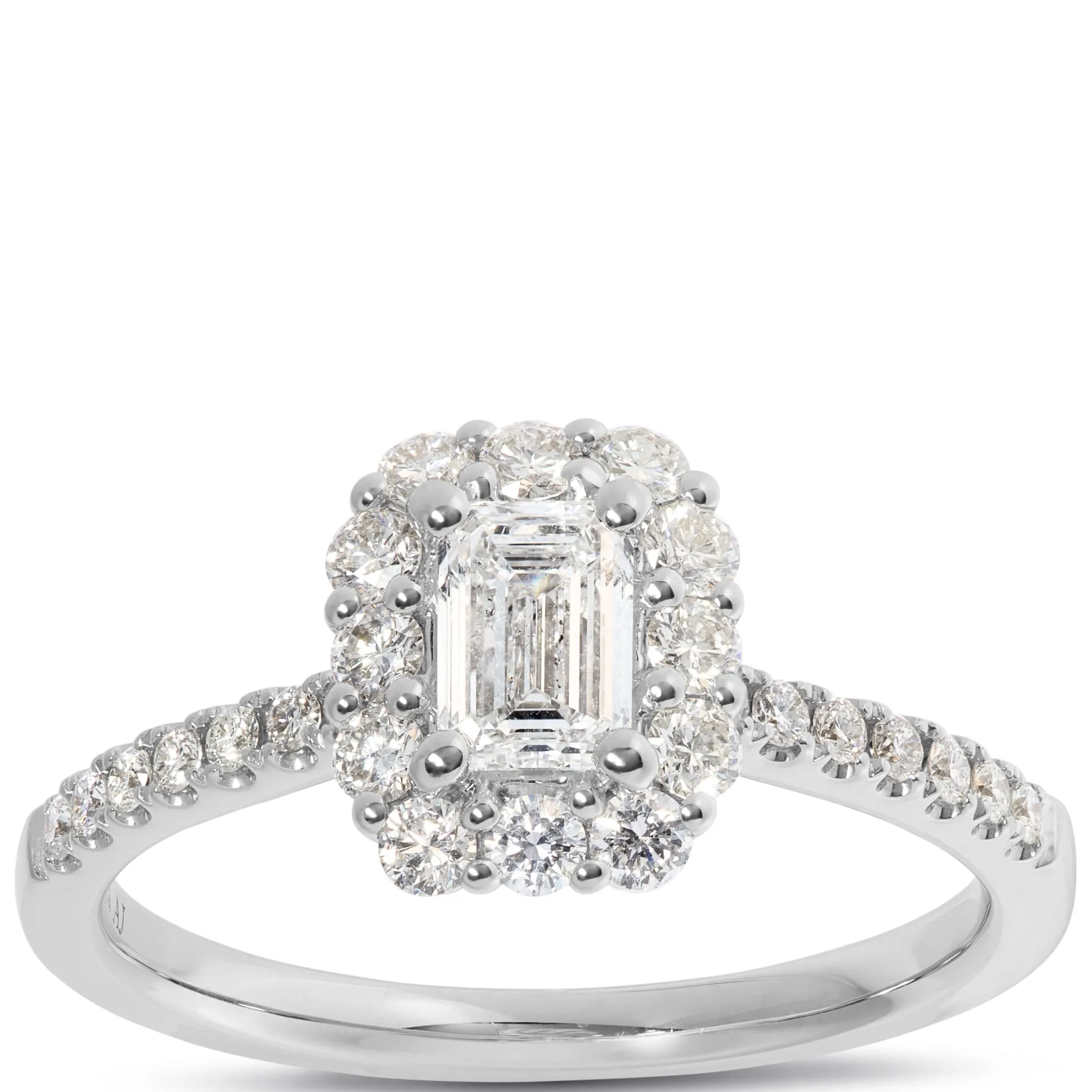 Emerald Cut Diamond Halo Bridal Ring, 14K White Gold