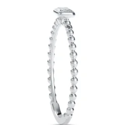 Emerald Cut Diamond Ring with Beaded Shank, 14K White Gold