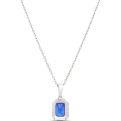 Emerald Cut Tanzanite Pendant with Diamond Halo, 14K White Gold