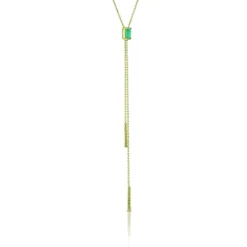 Emerald & Diamond Stationary Lariat Necklace, 14K Yellow Gold