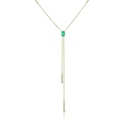 Emerald & Diamond Stationary Lariat Necklace, 14K Yellow Gold
