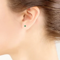 Emerald Stud Earrings, 14K Yellow Gold