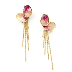 Enamel and Gold Petal Earrings, 14K Yellow Gold