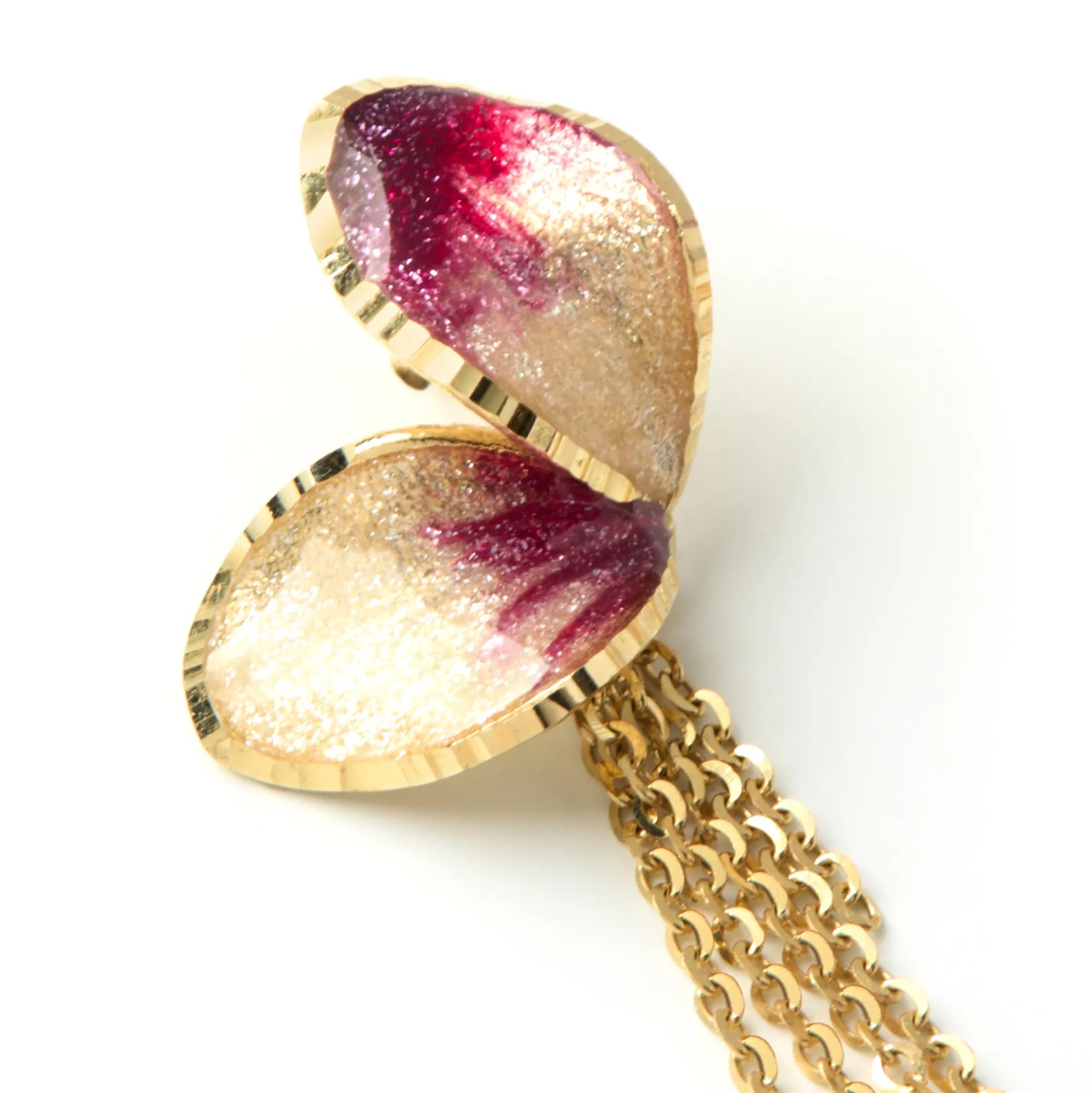 Enamel and Gold Petal Earrings, 14K Yellow Gold