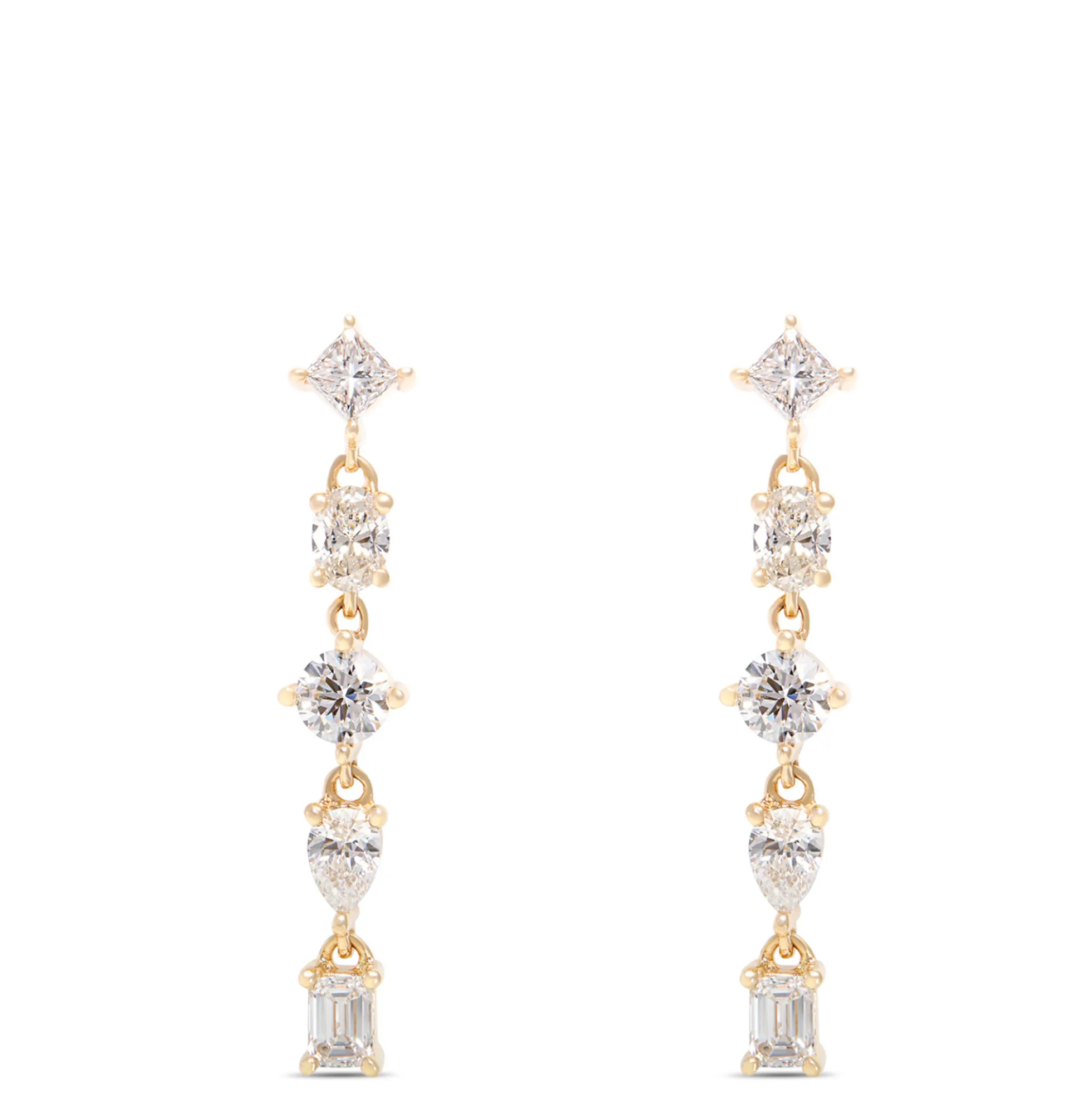 Fancy Shape Diamond Dangle Earrings,1 Carat Total Weight, 14K Yellow Gold