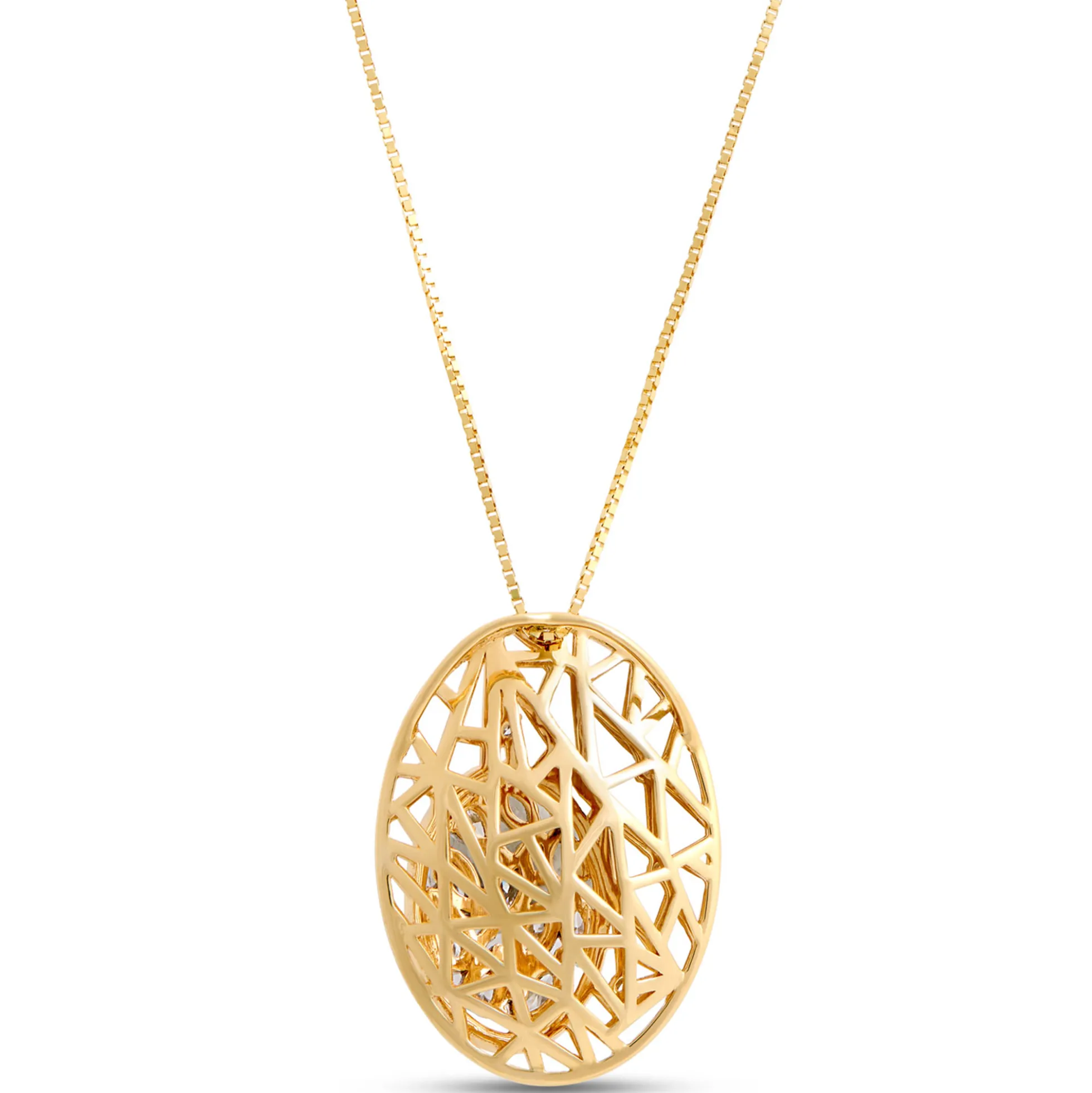 Filigree Pendant Necklace with Diamond Cluster, 1 Carat, 14k Yellow Gold