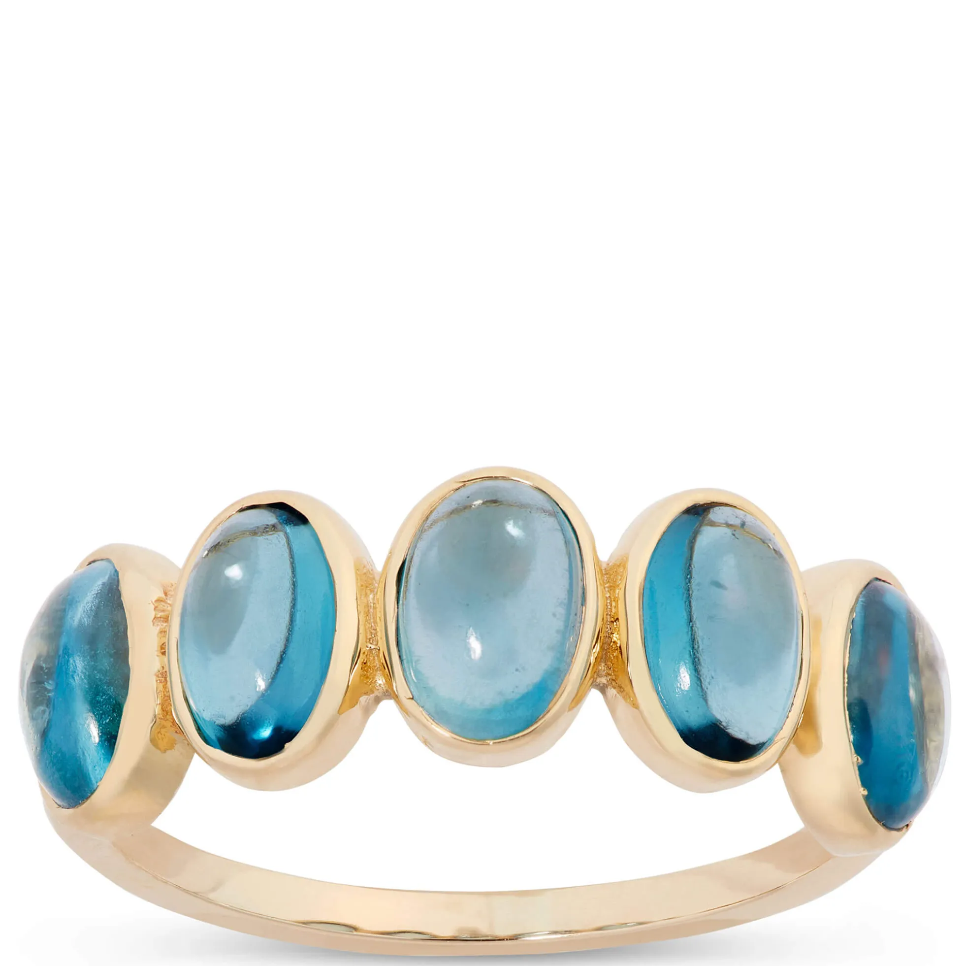 Five Oval Blue Topaz Ring, 14K Yellow Gold