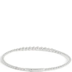 Flexy Bead Bangle with Diamond Cluster Stations, 14K White Gold