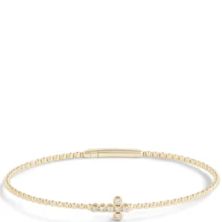 Flexy Cross Bangle Diamond Bracelet, 14K Yellow Gold