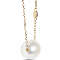 Floating Freshwater Cultured Pearl & Diamond Necklace 14K
