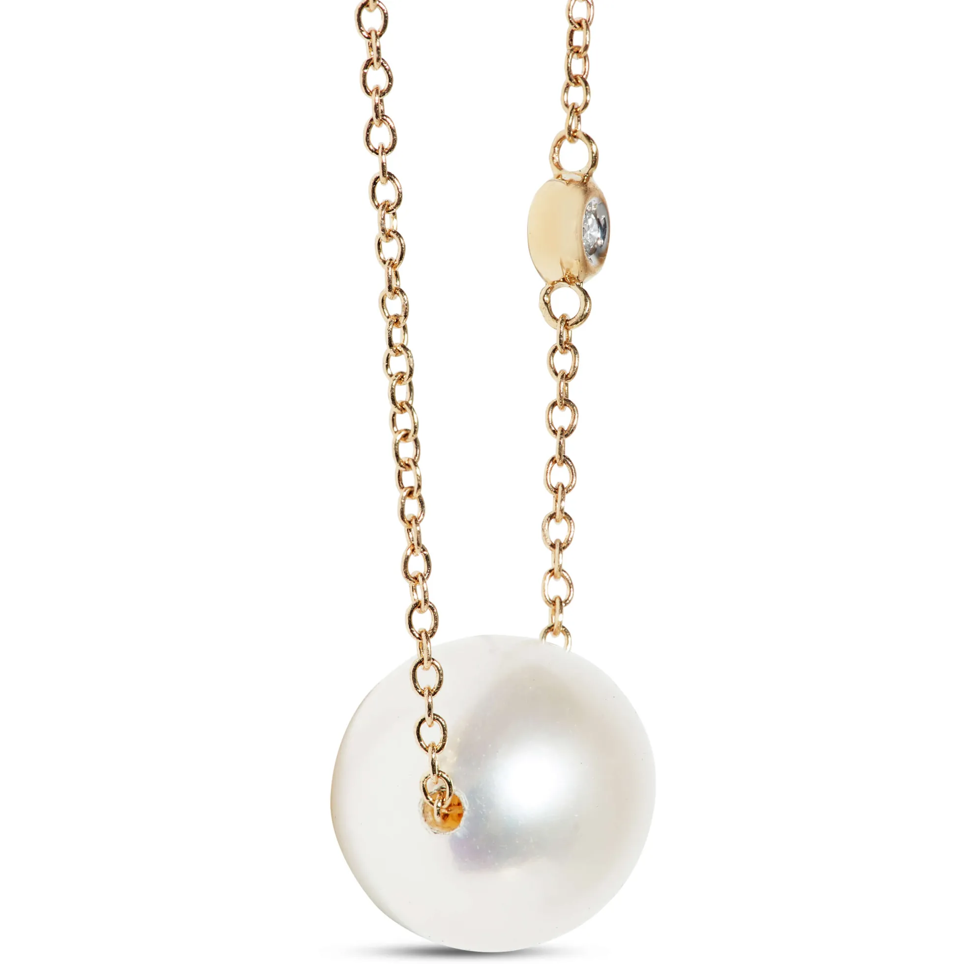 Floating Freshwater Cultured Pearl & Diamond Necklace 14K