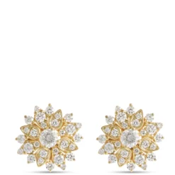 Floral Diamond Studs, 14K Yellow Gold