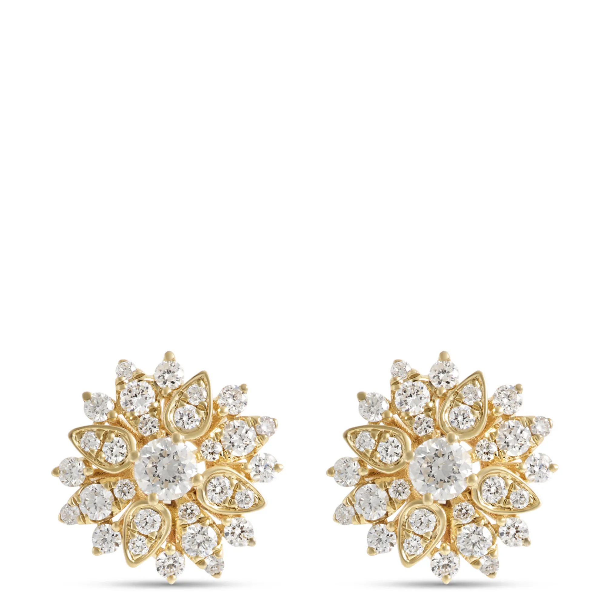 Floral Diamond Studs, 14K Yellow Gold
