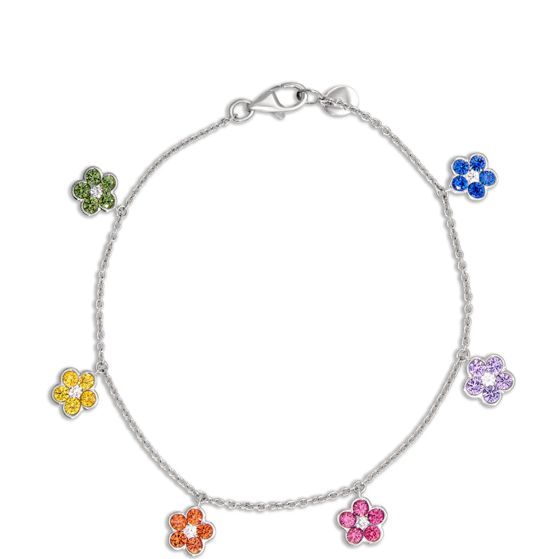 Floral Sapphire Charm Bracelet, 14K White Gold