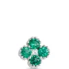 Floral Shape Emerald and Diamond Single Stud, 14K White Gold