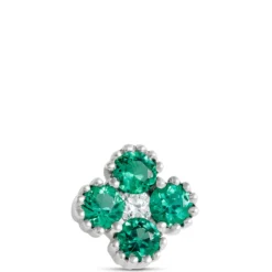 Floral Shape Emerald and Diamond Single Stud, 14K White Gold