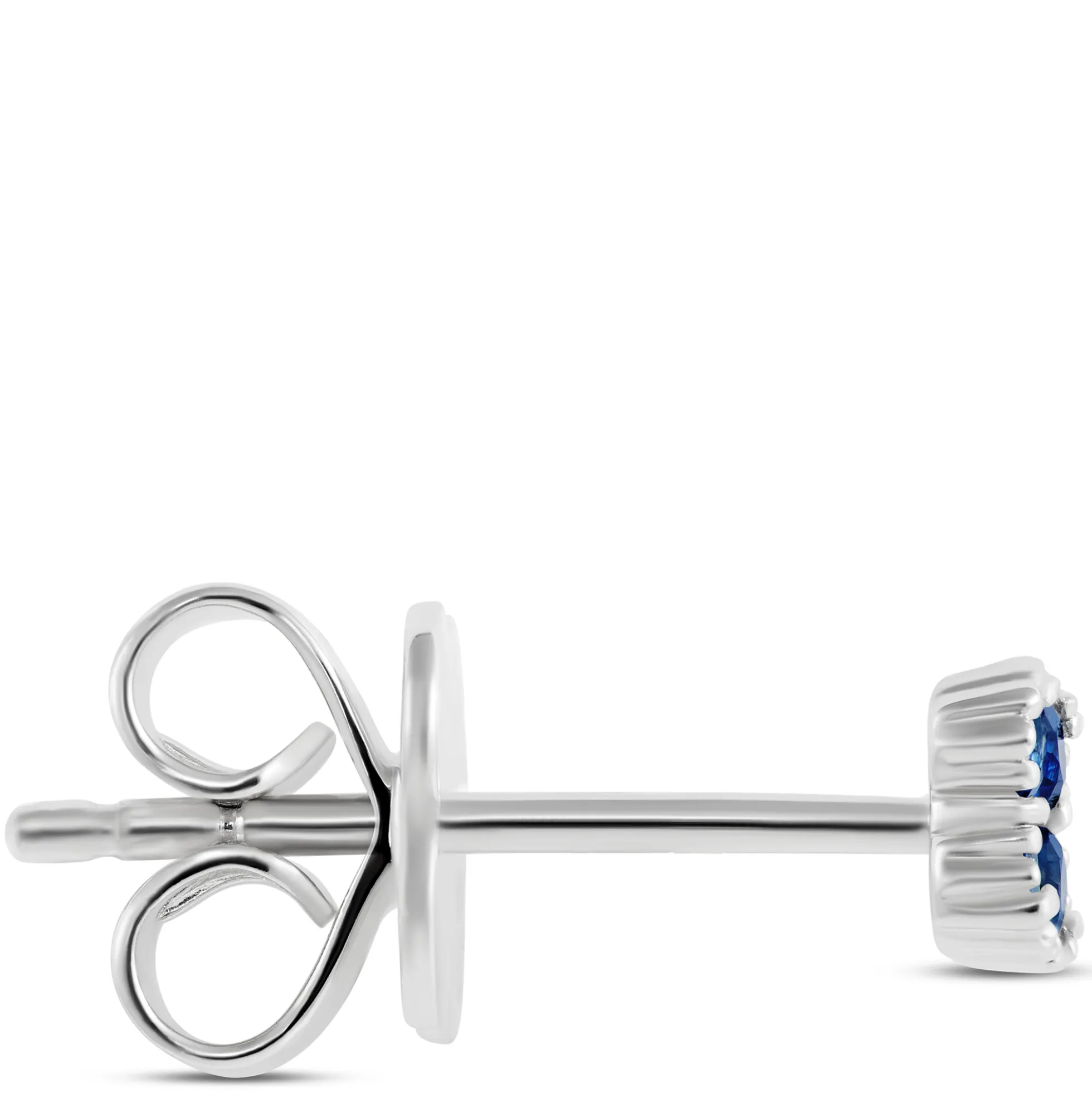 Floral Shape Sapphire and Diamond Single Stud, 14K White Gold