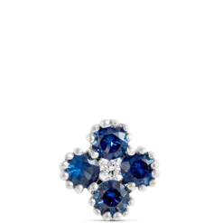 Floral Shape Sapphire and Diamond Single Stud, 14K White Gold