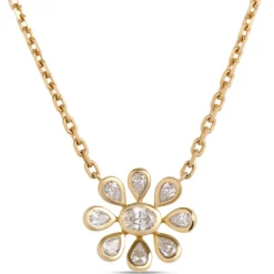 Flower Shaped Bezel Set Diamond Necklace, 14K Yellow Gold