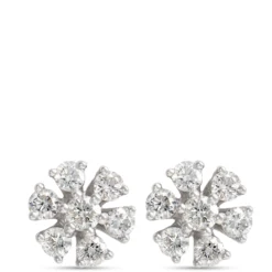 Flower Shaped Cluster Diamond Studs, ½ Total Carat Weight 14K White Gold