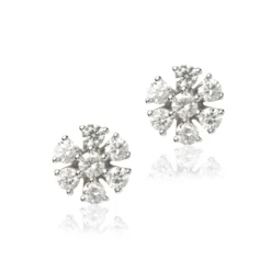 Flower Shaped Cluster Diamond Studs, ⅓ Total Carat Weight, 14K White Gold