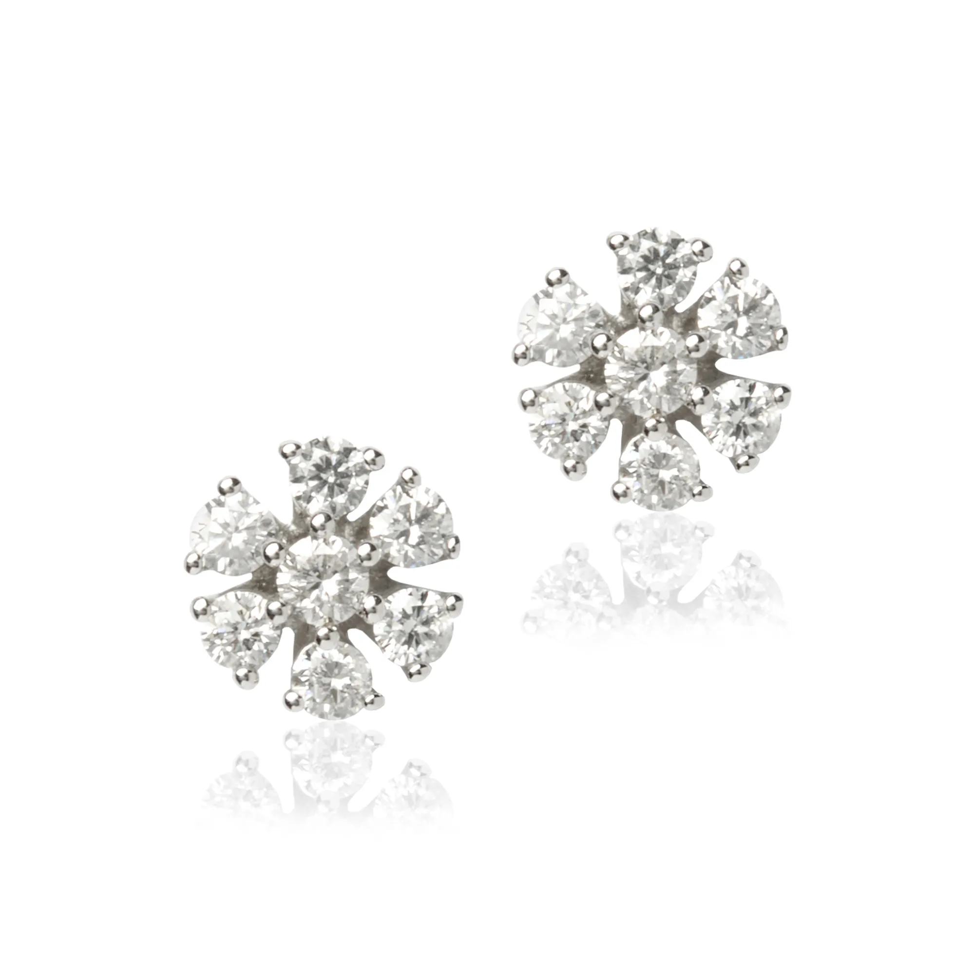 Flower Shaped Cluster Diamond Studs, ⅓ Total Carat Weight, 14K White Gold