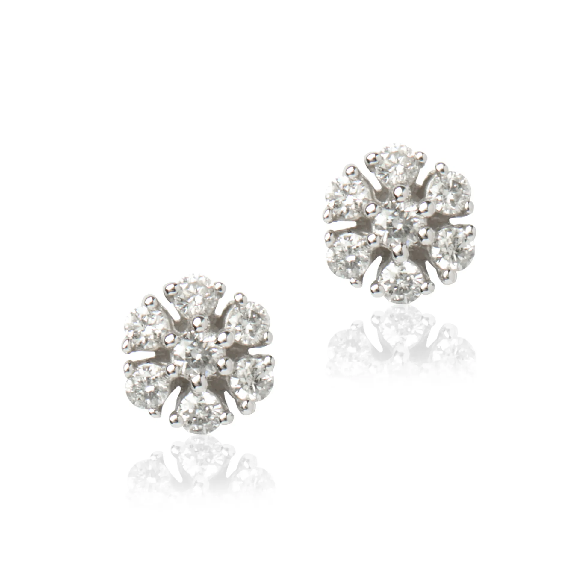Flower Shaped Cluster Diamond Studs, ⅕ Total Carat Weight, 14K White Gold