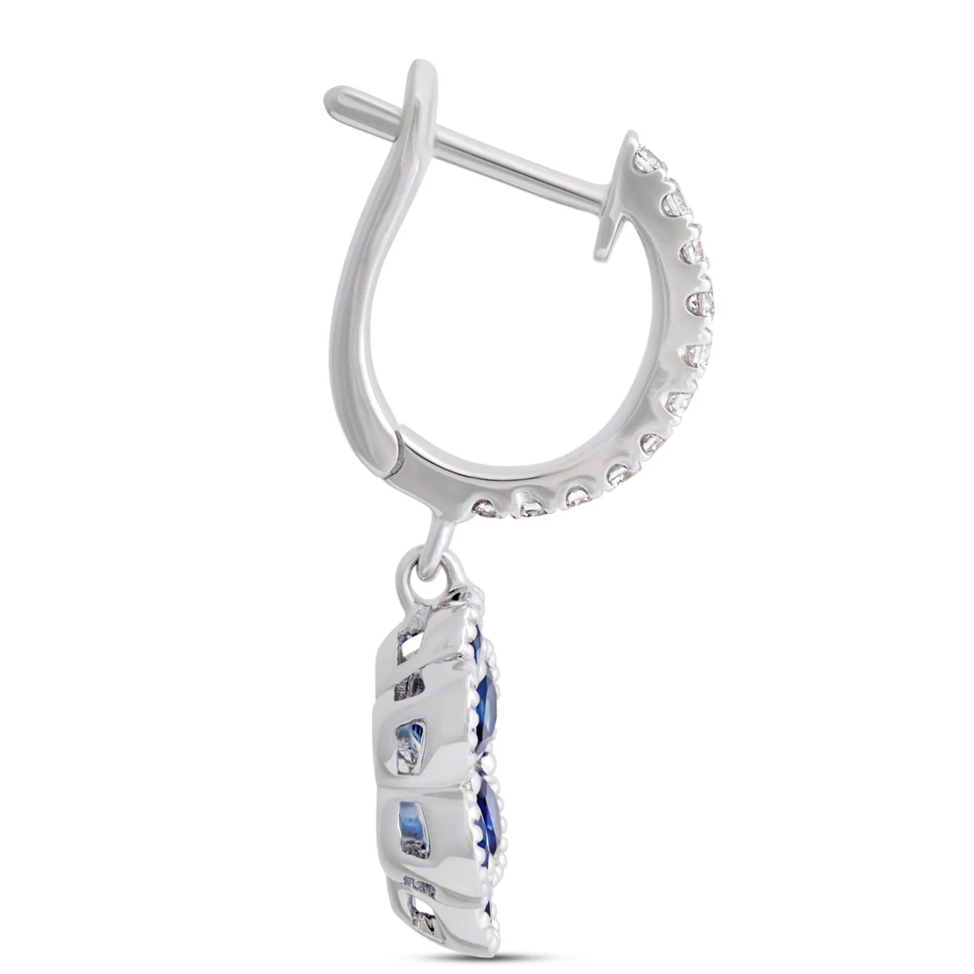 Flower Shaped Sapphire Earrings, 14K White Gold