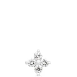 Four Diamond Flower Single Stud Earring, 14K White Gold