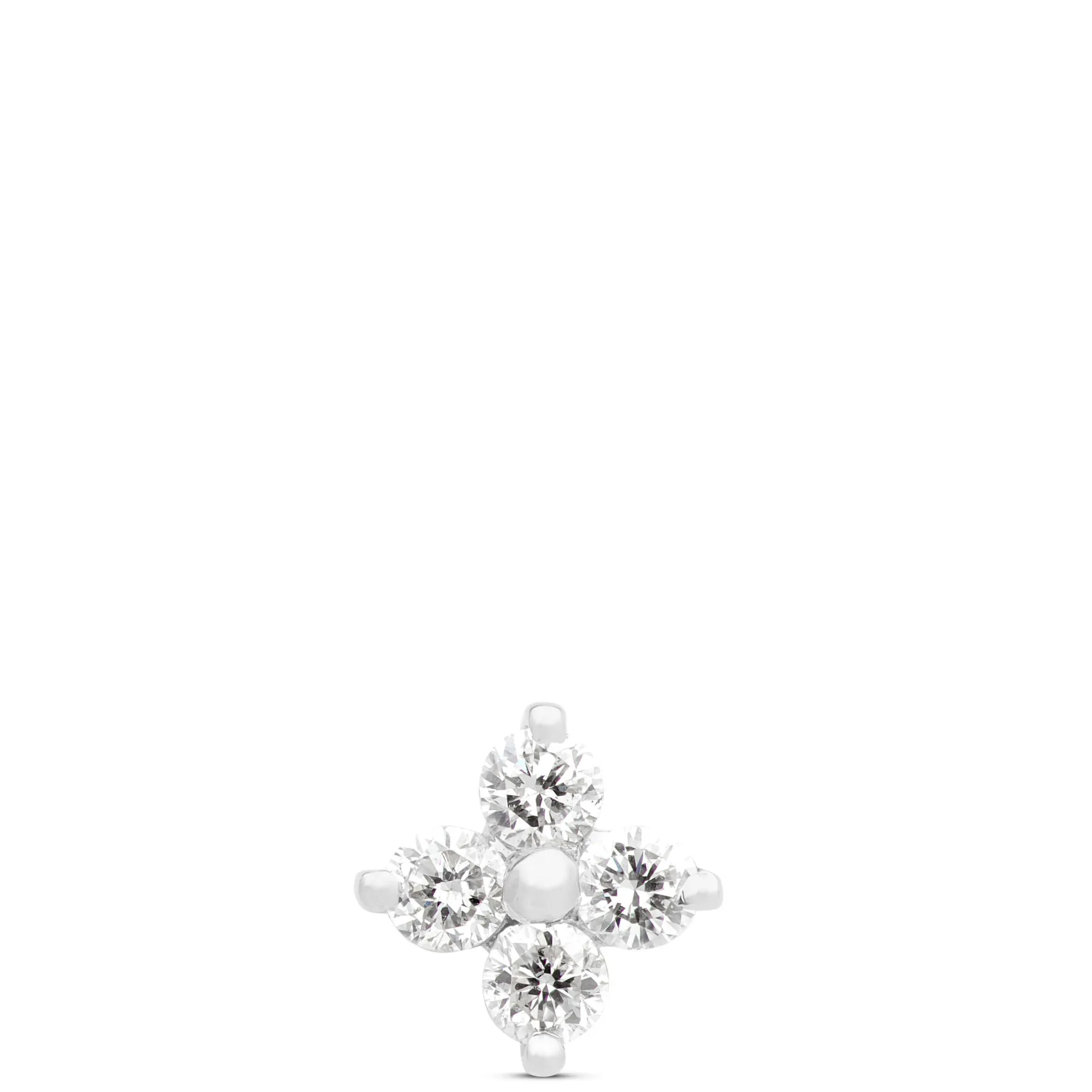 Four Diamond Flower Single Stud Earring, 14K White Gold