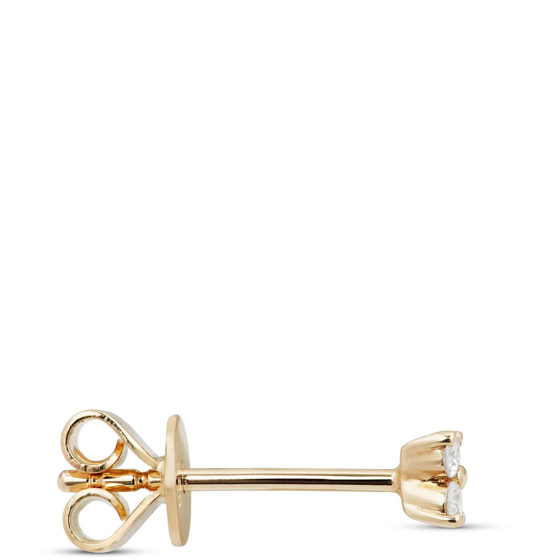 Four Diamond Flower Single Stud Earring, 14K Yellow Gold