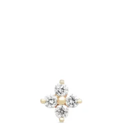 Four Diamond Flower Single Stud Earring, 14K Yellow Gold