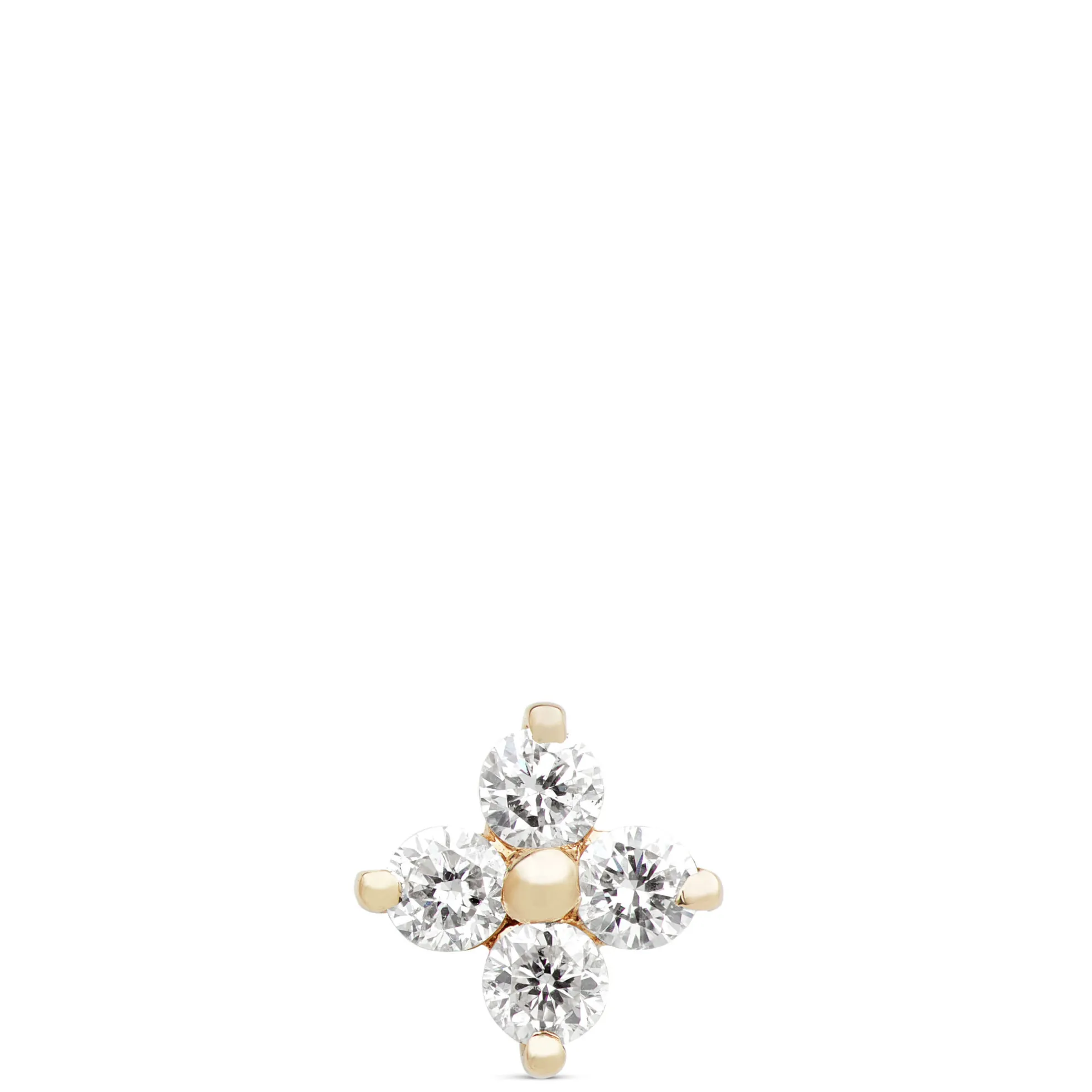 Four Diamond Flower Single Stud Earring, 14K Yellow Gold