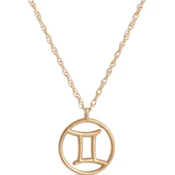 Gemini Zodiac Sign Pendant Necklace, 14K Yellow Gold