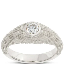 Gents Fluted Shank Diamond Ring, 18K White Gold