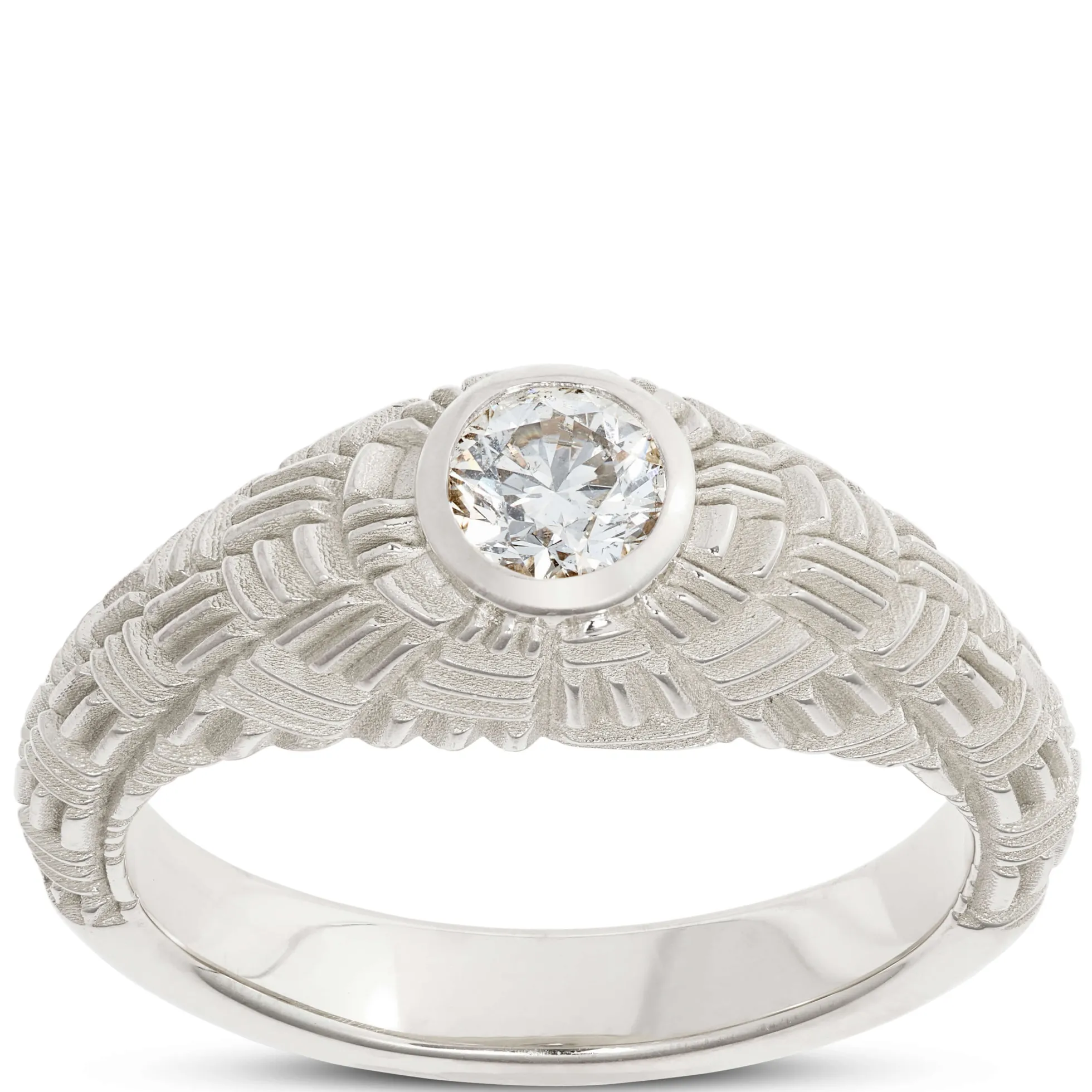 Gents Fluted Shank Diamond Ring, 18K White Gold
