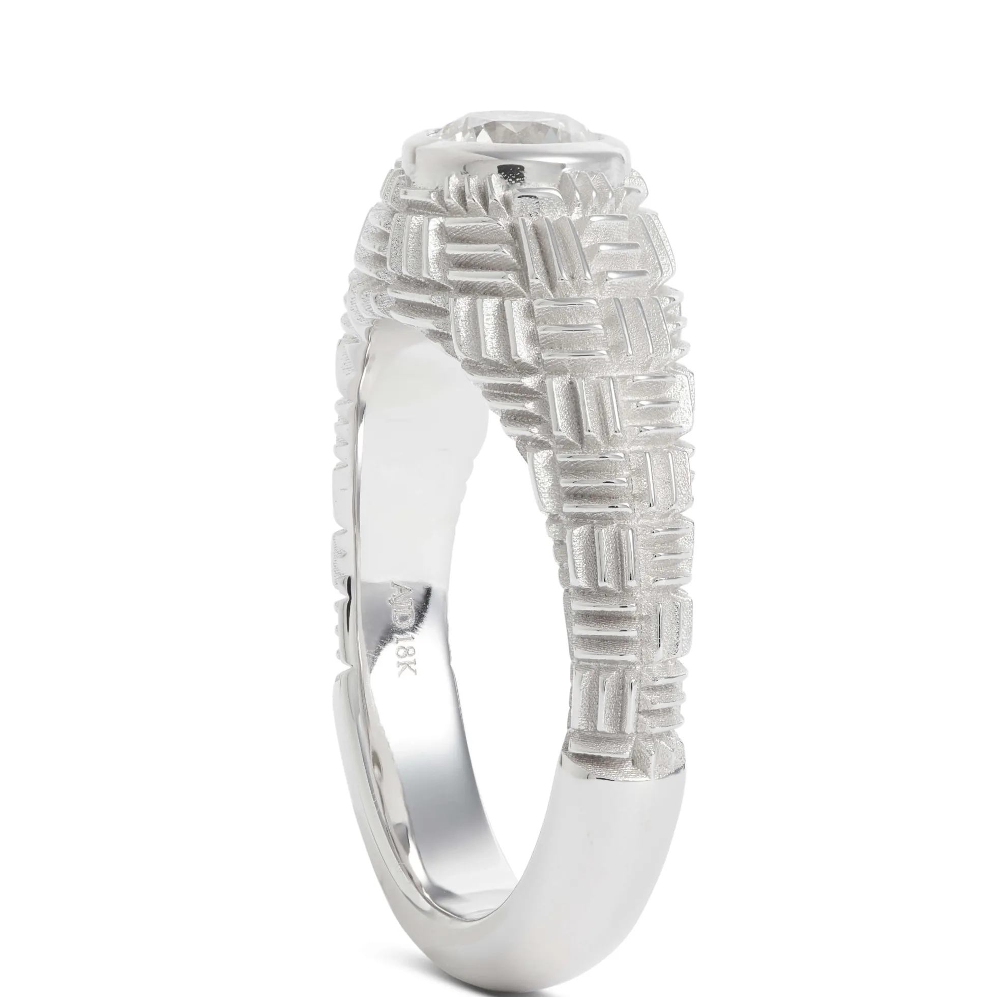 Gents Fluted Shank Diamond Ring, 18K White Gold