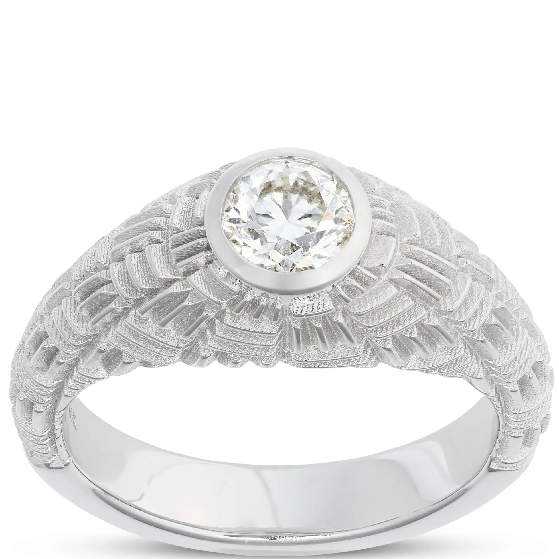 Gents Fluted Shank Diamond Ring, 18K White Gold