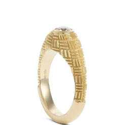 Gents Fluted Shank Diamond Ring, 18K Yellow Gold