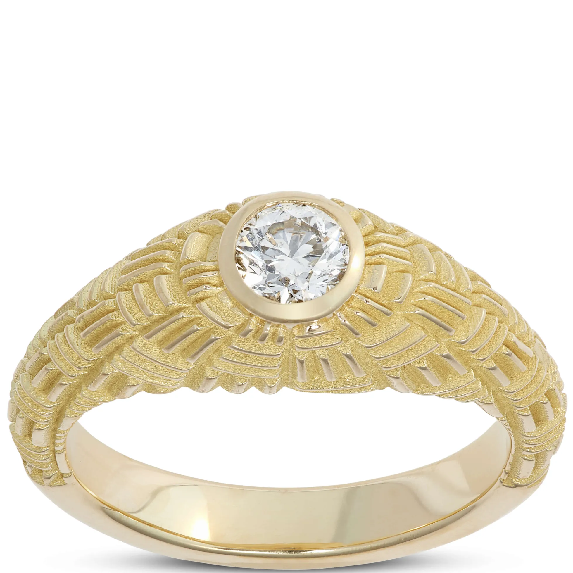 Gents Fluted Shank Diamond Ring, 18K Yellow Gold