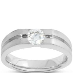 Gents Negative Channel Diamond Ring, 18K White Gold