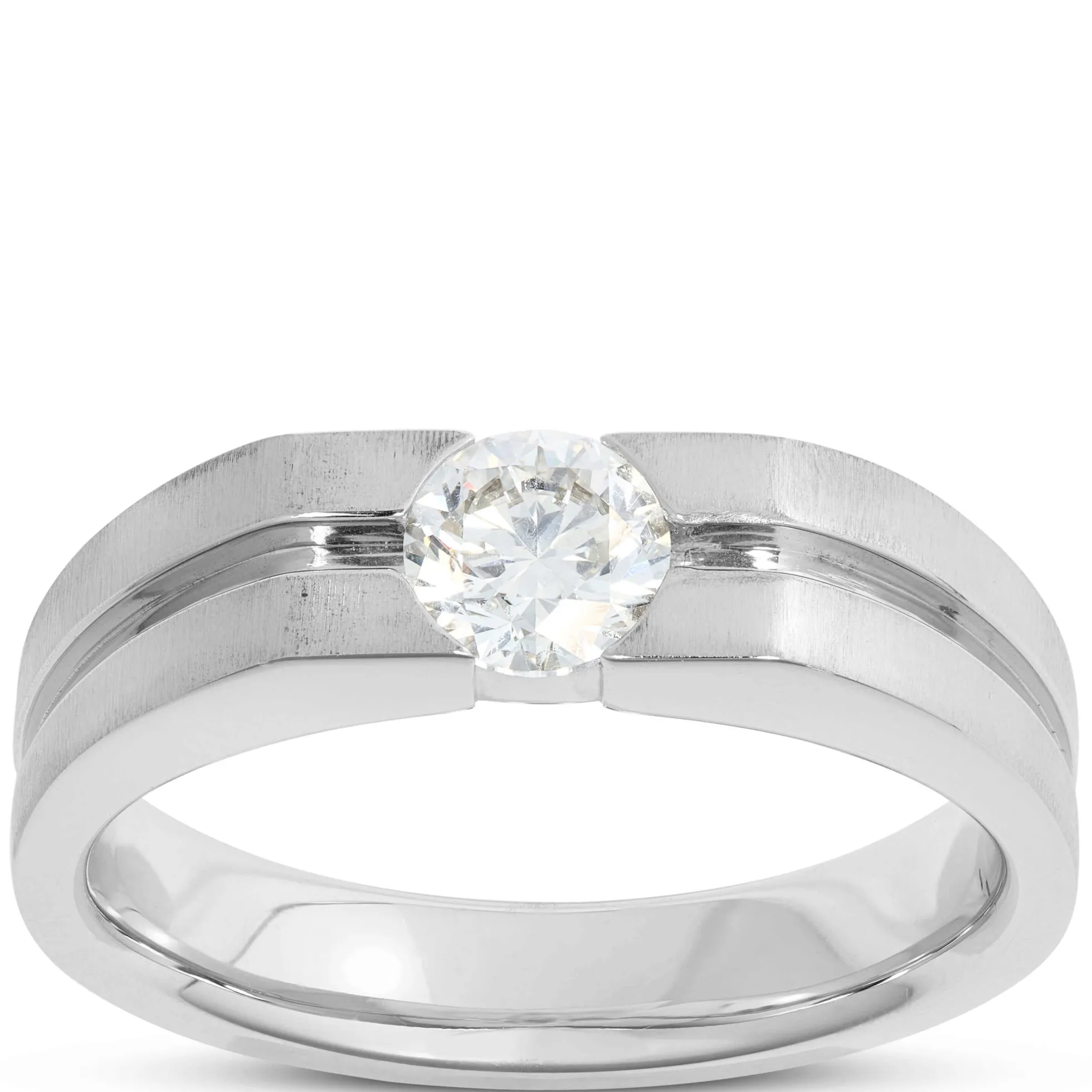Gents Negative Channel Diamond Ring, 18K White Gold