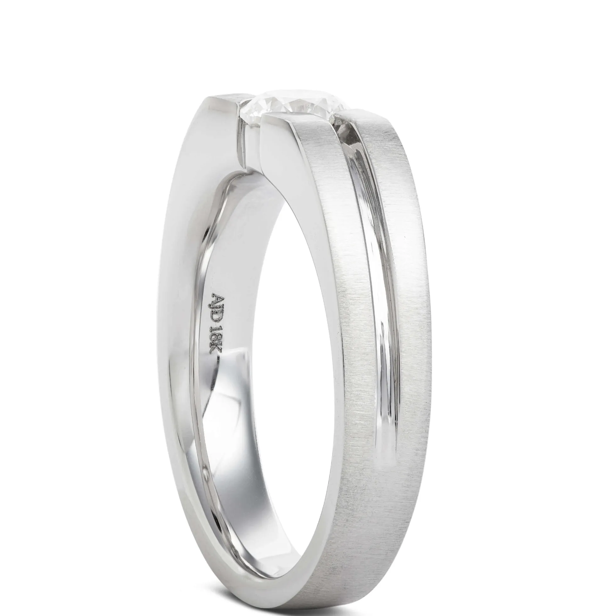 Gents Negative Channel Diamond Ring, 18K White Gold